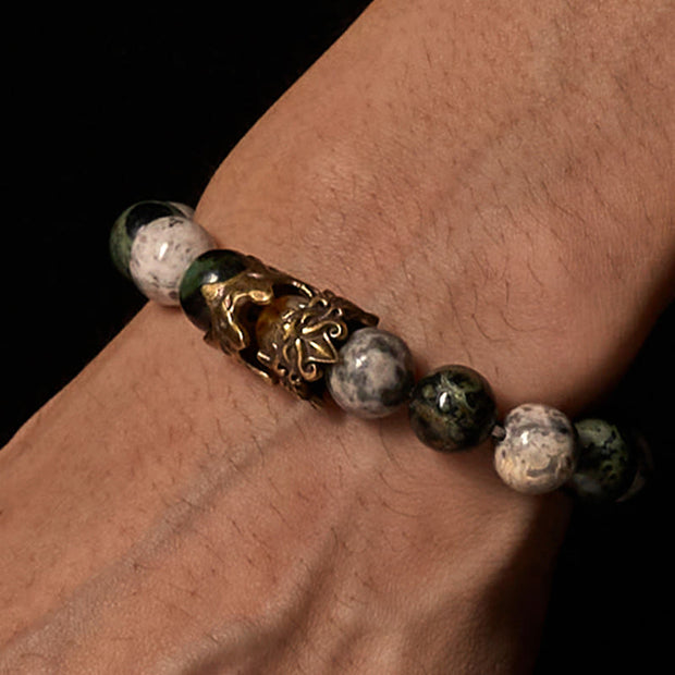 Buddha Stones Natural Grey Jasper Kambamba Jasper Citrine Horse Zodiac PiXiu Protection Bracelet - image 2