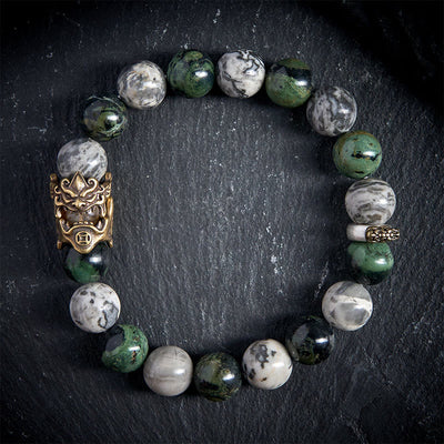 Buddha Stones Natural Grey Jasper Kambamba Jasper Citrine Horse Zodiac PiXiu Protection Bracelet - 20cm - image 0