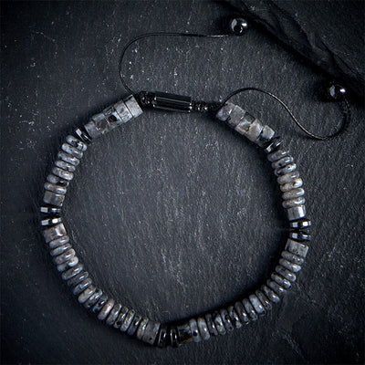 Buddha Stones Small Black Obsidian Green Aventurine Grey Jasper Tiger Eye Strength Rope Bracelet - Grey Jasper(Wrist Circumference: 15-20cm) - image 0