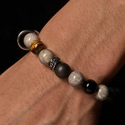 Buddha Stones Grey Jasper Lava Rock Silver Sheen Obsidian Tiger Eye Healing Bracelet - image 2