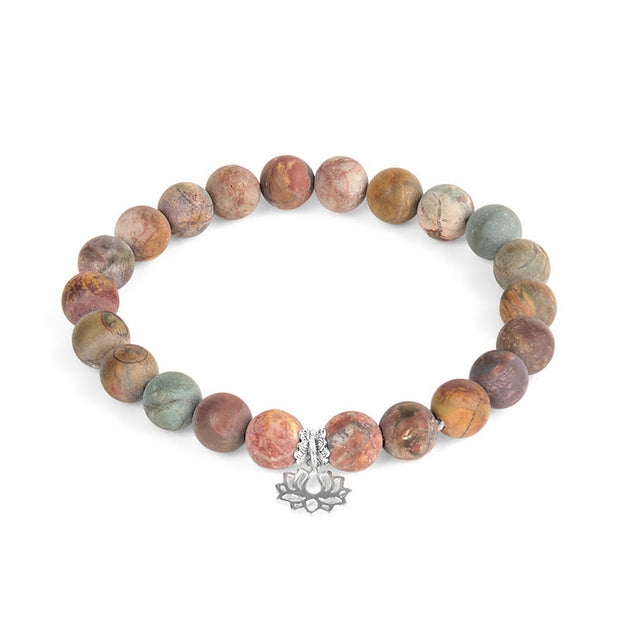Buddha Stones 925 Sterling Silver Lotus Design Picasso Jasper Positive Bracelet - image 2