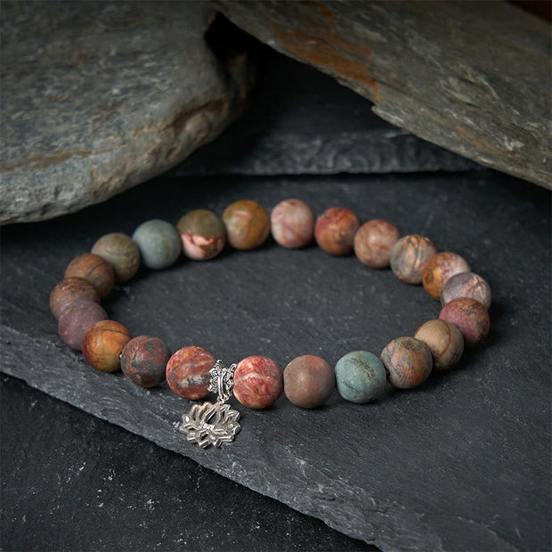 Buddha Stones 925 Sterling Silver Lotus Design Picasso Jasper Positive Bracelet - image 1