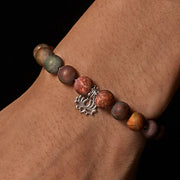 Buddha Stones 925 Sterling Silver Lotus Design Picasso Jasper Positive Bracelet - image 3