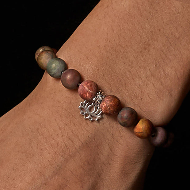 Buddha Stones 925 Sterling Silver Lotus Design Picasso Jasper Positive Bracelet - image 3