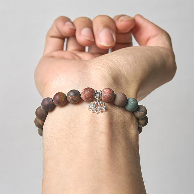 Buddha Stones 925 Sterling Silver Lotus Design Picasso Jasper Positive Bracelet - image 4