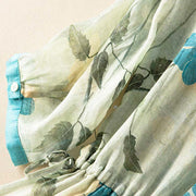 Buddha Stones Half Sleeve Color Contrast Floral Pattern Midi Dress With Pockets - image 9