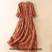 Buddha Stones Half Sleeve Color Contrast Floral Pattern Midi Dress With Pockets - image 22
