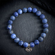 Buddha Stones 925 Sterling Silver Lotus Design Natural Sodalite Positive Beads Harmony Bracelet - 20cm - image 0