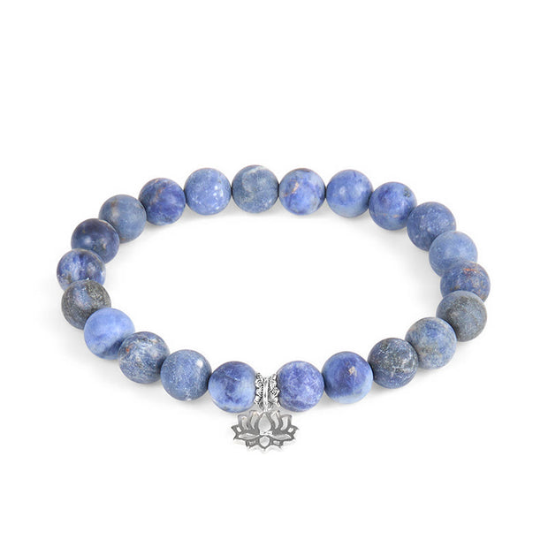 Buddha Stones 925 Sterling Silver Lotus Design Natural Sodalite Positive Beads Harmony Bracelet - image 2