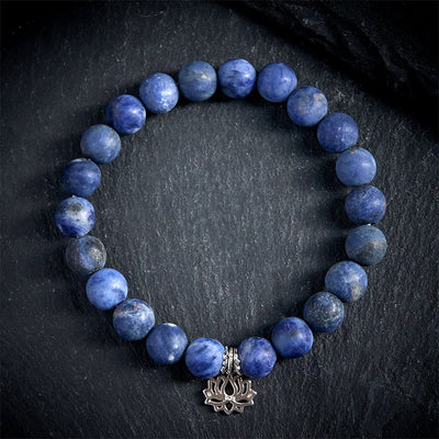 Buddha Stones 925 Sterling Silver Lotus Design Natural Sodalite Positive Beads Harmony Bracelet - 20cm - image 0
