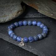 Buddha Stones 925 Sterling Silver Lotus Design Natural Sodalite Positive Beads Harmony Bracelet - image 1