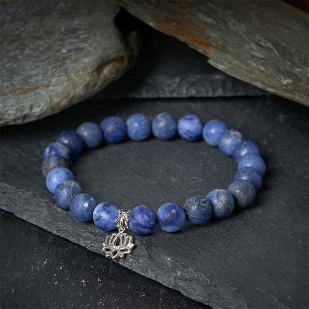 Buddha Stones 925 Sterling Silver Lotus Design Natural Sodalite Positive Beads Harmony Bracelet - image 1