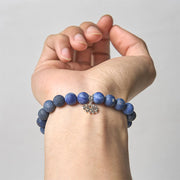 Buddha Stones 925 Sterling Silver Lotus Design Natural Sodalite Positive Beads Harmony Bracelet - image 4