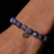 Buddha Stones 925 Sterling Silver Lotus Design Natural Sodalite Positive Beads Harmony Bracelet - image 3