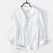 Buddha Stones Solid Color Short Sleeve Half Button Shirt Cotton Linen Men Clothing - Long Sleeve - White - US/UK/AU50，EU60 (5XL) - image 23