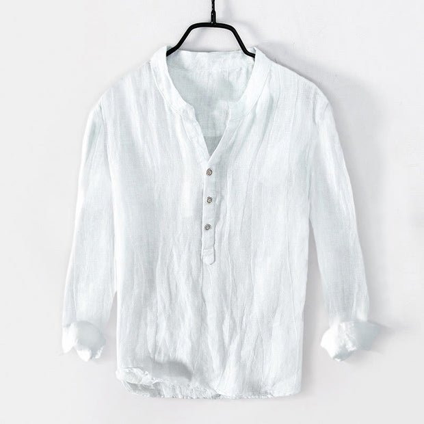 Buddha Stones Solid Color Short Sleeve Half Button Shirt Cotton Linen Men Clothing - Long Sleeve - White - US/UK/AU50，EU60 (5XL) - image 23