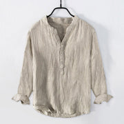 Buddha Stones Solid Color Short Sleeve Half Button Shirt Cotton Linen Men Clothing - Long Sleeve - Linen - US/UK/AU50，EU60 (5XL) - image 25