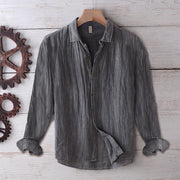 Buddha Stones Men's Shirt Solid Color Lapel Top Short Sleeve Comfy Button Crease Cotton Linen Shirt - Long Sleeve - Gray - US/UK/AU50，EU60 (5XL) - image 16
