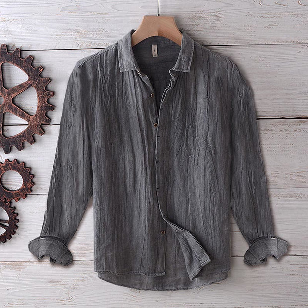 Buddha Stones Men's Shirt Solid Color Lapel Top Short Sleeve Comfy Button Crease Cotton Linen Shirt - Long Sleeve - Gray - US/UK/AU50，EU60 (5XL) - image 16