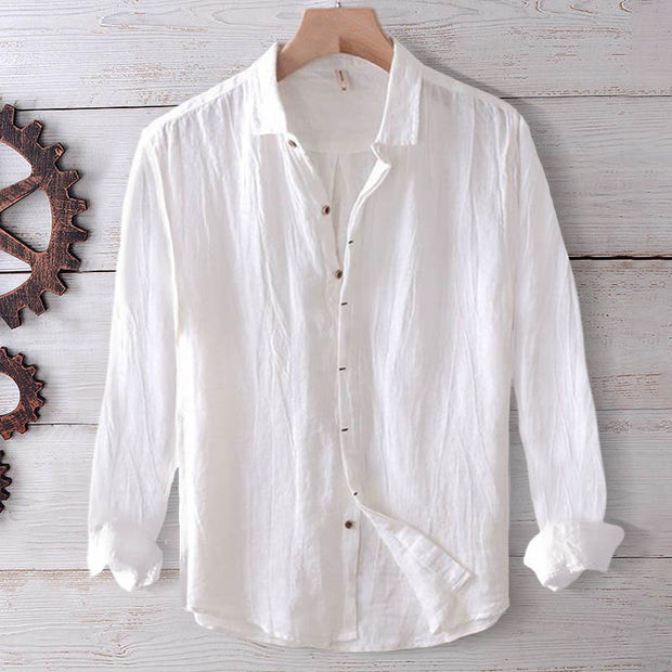 Buddha Stones Men's Shirt Solid Color Lapel Top Short Sleeve Comfy Button Crease Cotton Linen Shirt - Long Sleeve - White - US/UK/AU50，EU60 (5XL) - image 17