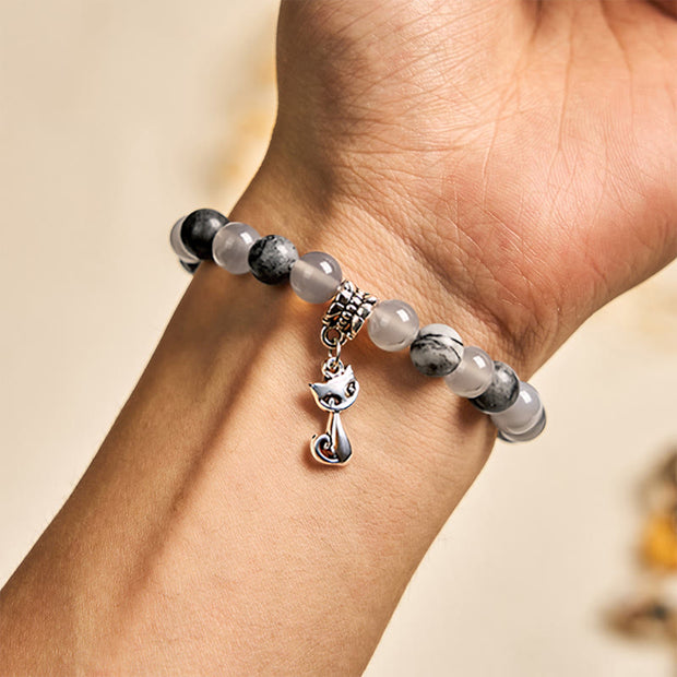 Buddha Stones Birman Cat Natural Grey Jasper Agate Bead Healing Bracelet - image 3
