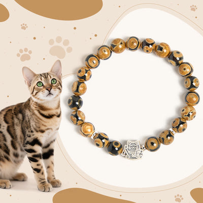 Buddha Stones 925 Sterling Silver Brown Tabby Cat Stone Bead Blessings Bracelet - Brown Tabby(Wrist Circumference: 15-16cm) - image 0