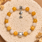 Buddha Stones Orange White Tabby Cat Yellow Chalcedony White Chalcedony Peace Bracelet - image 3