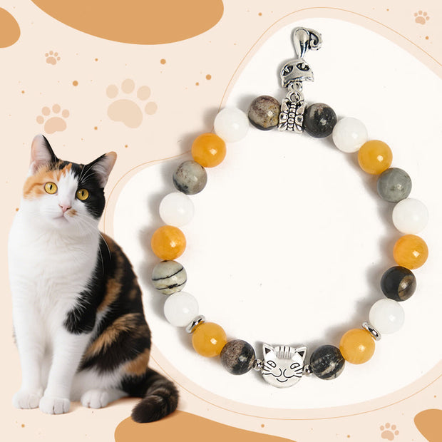 Buddha Stones Calico Cat Natural Grey Jasper Chalcedony Bead Healing Bracelet - Calico Cat(Wrist Circumference: 15-16cm) - image 0