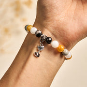 Buddha Stones Calico Cat Natural Grey Jasper Chalcedony Bead Healing Bracelet - image 3