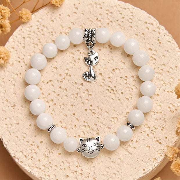 Buddha Stones White Cat Natural White Chalcedony Bead Positive Bracelet - image 2