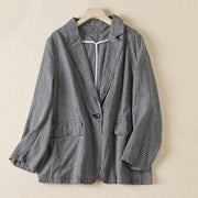 Buddha Stones Commute Plaid Pattern Women's Cotton Lapel Long Sleeve Jacket With Pockets - Small plaid - US12，UK/AU16，EU44 (2XL) - image 0