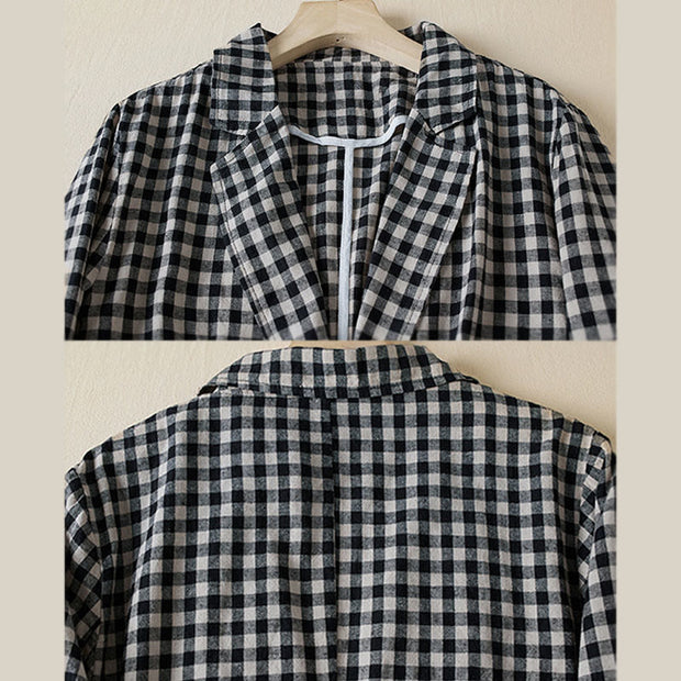 Buddha Stones Commute Plaid Pattern Women's Cotton Lapel Long Sleeve Jacket With Pockets - image 15