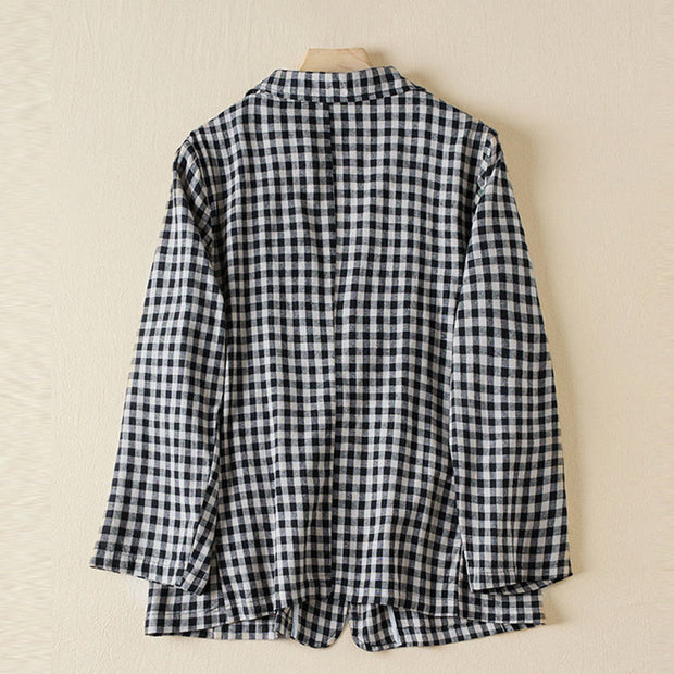 Buddha Stones Commute Plaid Pattern Women's Cotton Lapel Long Sleeve Jacket With Pockets - image 8