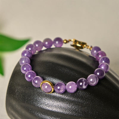 Buddha Stones Natural Amethyst Beads Balance Relieves Stress Buckle Bracelet - Amethyst & Golden Buckle(Wrist Circumference: 14-16cm) - image 0