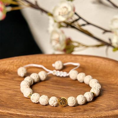Buddha Stones Whitelava Rock Om Symbol Healing Calm Bracelet - White Lava Rock(Wrist Circumference: 15-21cm) - image 0