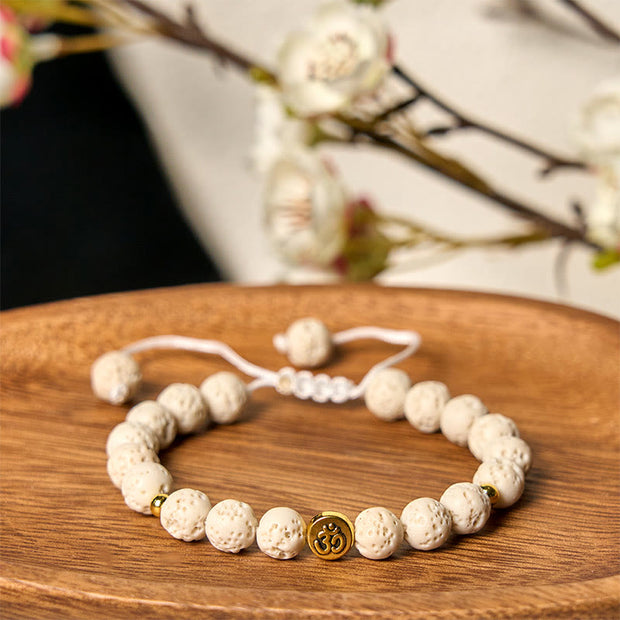 Buddha Stones Whitelava Rock Om Symbol Healing Calm Bracelet - White Lava Rock(Wrist Circumference: 15-21cm) - image 0