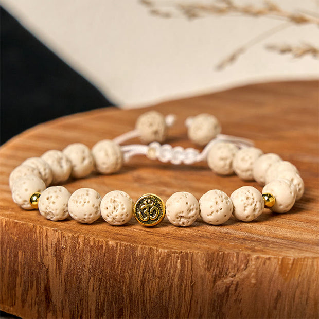 Buddha Stones Whitelava Rock Om Symbol Healing Calm Bracelet - image 2