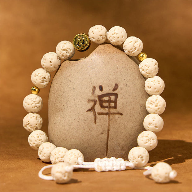 Buddha Stones Whitelava Rock Om Symbol Healing Calm Bracelet - image 1