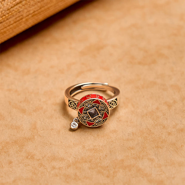 Buddha Stones Om Mani Padme Hum Copper Prayer Wheel Rotatable Wealth Ring - image 2