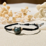 Buddha Stones Natural Labradorite Cute Cat Head Black Rope Healing Bracelet - image 2