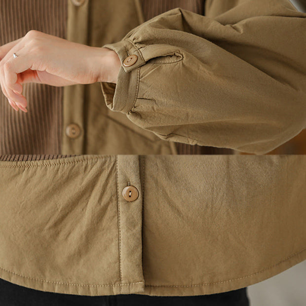 Buddha Stones Commute Plain Patchwork Design Women's Cotton Long Sleeve Jacket With Pocket - image 7
