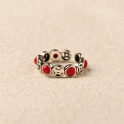 Buddha Stones Jade South Red Agate Copper Coin Prosperity Luck Open Ring - image 11