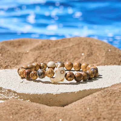 Buddha Stones Natural Various Stones Dolphin Spiritual Balance Bracelet - Picture Jasper(Wrist Circumference: 15-18cm) - image 0