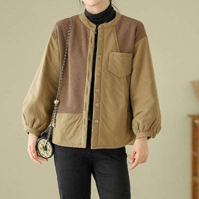 Buddha Stones Commute Plain Patchwork Design Women's Cotton Long Sleeve Jacket With Pocket - Goldenrod - US8-10，UK/AU12-14，EU40-42 (XL) - image 0