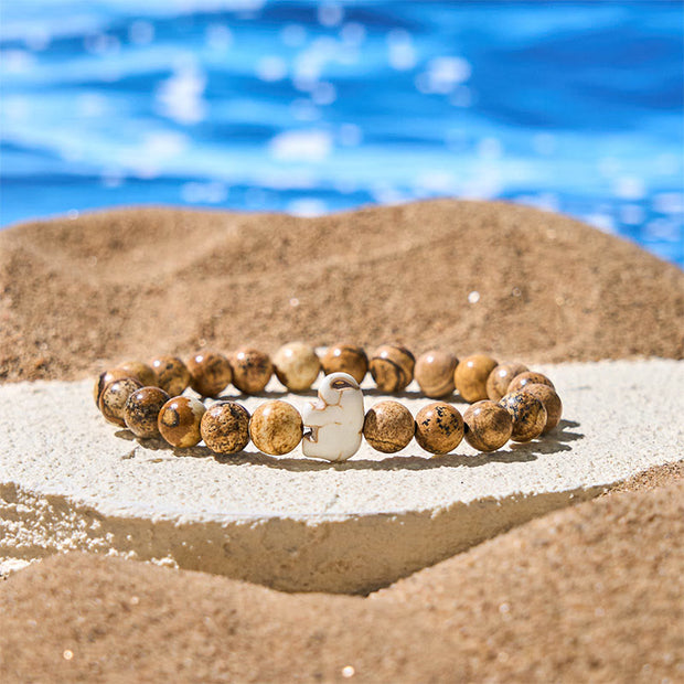 Buddha Stones Natural Various Stones Elephant Spiritual Strength Bracelet - Picture Jasper(Wrist Circumference: 15-18cm) - image 5