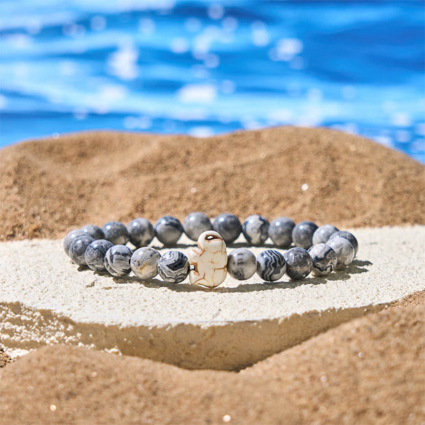 Buddha Stones Natural Various Stones Elephant Spiritual Strength Bracelet - Grey Jasper(Wrist Circumference: 15-18cm) - image 21