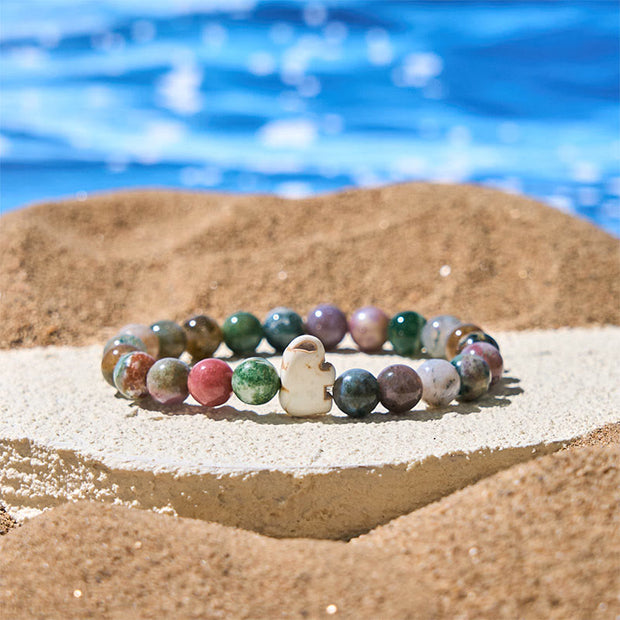 Buddha Stones Natural Various Stones Elephant Spiritual Strength Bracelet - India Agate(Wrist Circumference: 15-18cm) - image 29