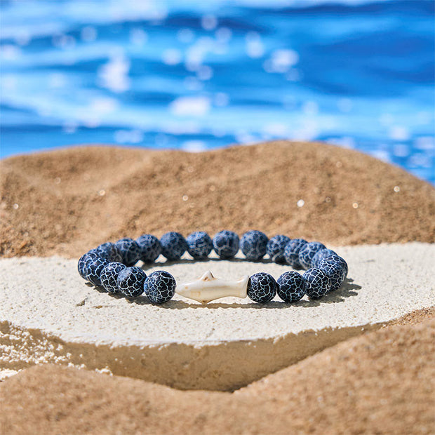 Buddha Stones Natural Agate Stone Shark Wisdom Bracelet - Dark Blue Crackle Agate(Wrist Circumference: 15-18cm) - image 7