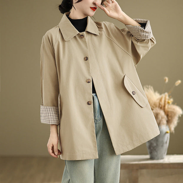 Buddha Stones Plain Patched Women's Long Sleeve Cargo Cotton Jacket With Pocket - PaleGoldenrod - US12，UK/AU16，EU44 (XL) - image 10