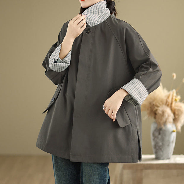 Buddha Stones Plain Patched Women's Long Sleeve Cargo Cotton Jacket With Pocket - image 4